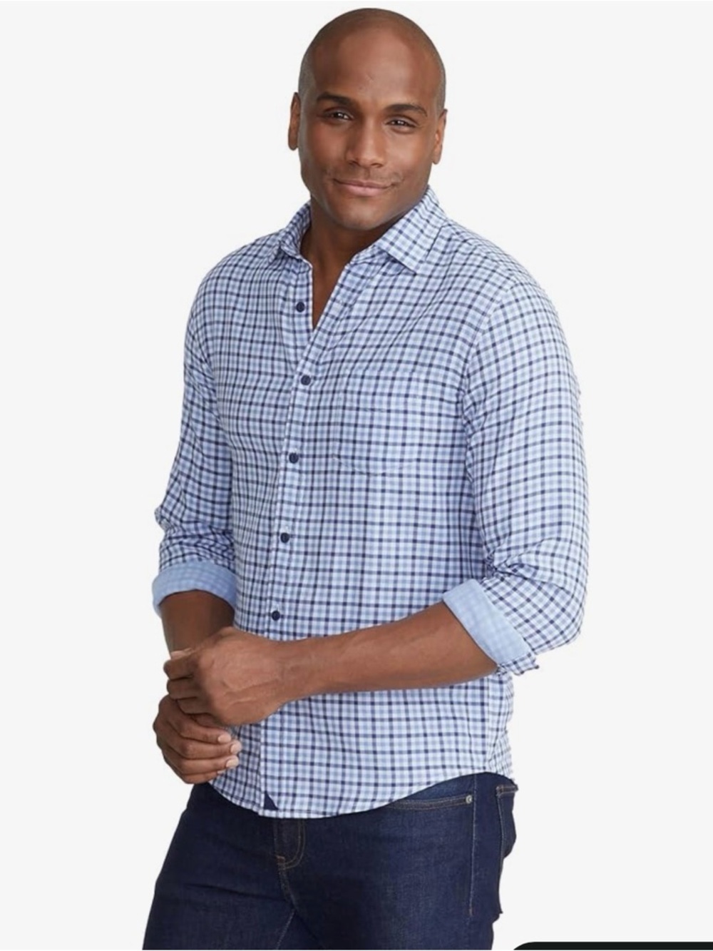 UNTUCKit Soligo Cotton Gauze Button Down Shirt Blue Plaid Slim Fit Medium